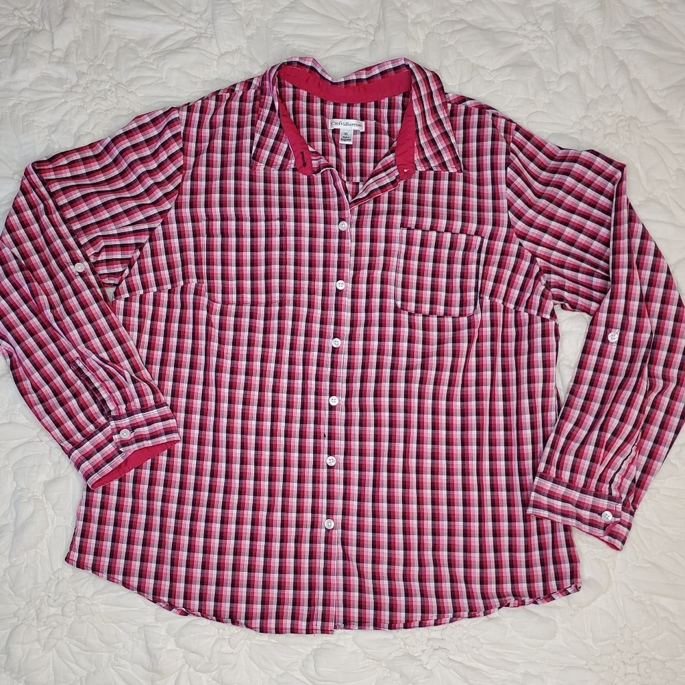 Croft & Barrow Long-sleeved Pink Plaid Shirt